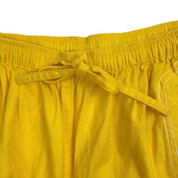 Pappagallo Linen Cotton Crop Pants Yellow Topstitch Wide Leg Cruise Resort XL - Picture 2 of 12